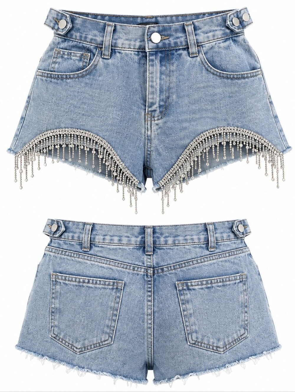 NWT Shop Michella Rhinestone Fringe Denim Shorts Cutoff High Rise S Festival